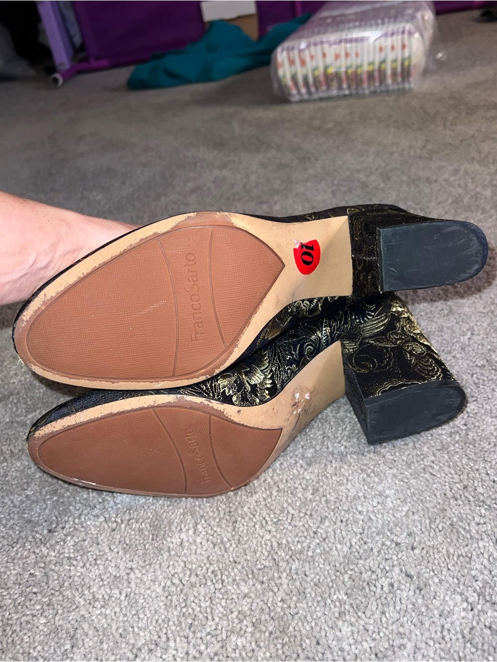 Franco Sarto Black & Gold Brocade Ankle Booties - Picture 5 of 5